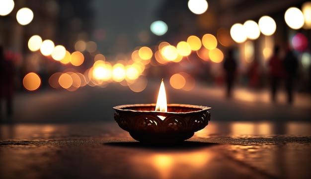 Diwali diya of olielamp op indisch stratenfestival van lichten Generatieve aixAxA