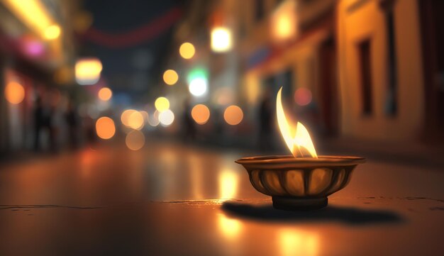 Diwali diya or oil lamp on indian streets festival of lights Generative aixAxA