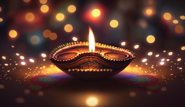 Diwali diya or oil lamp on indian streets festival of lights Generative aixAxA