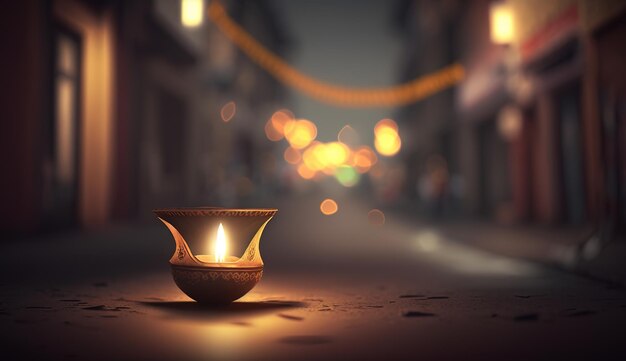 Diwali diya or oil lamp on indian streets festival of lights Generative aixAxA