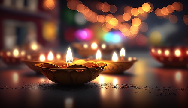 Diwali diya or oil lamp on indian streets festival of lights Generative aixAxA