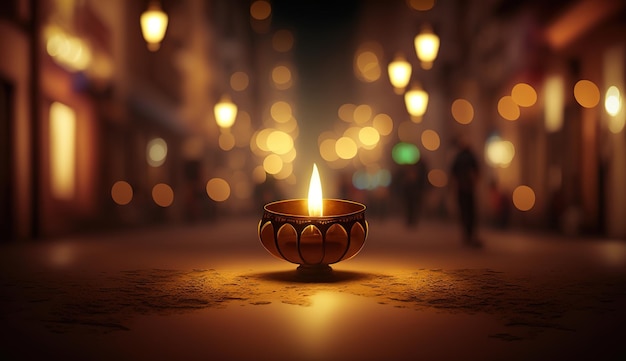 Diwali diya or oil lamp on indian streets festival of lights Generative aixAxA