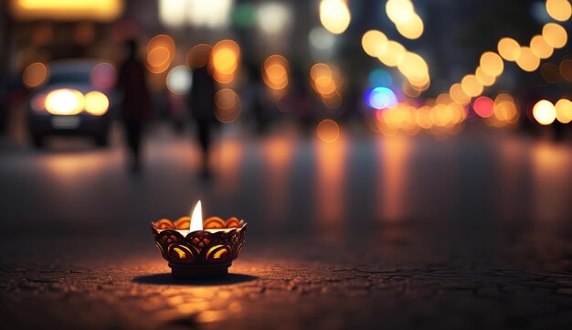 Diwali diya or oil lamp on indian streets festival of lights Generative aixAxA