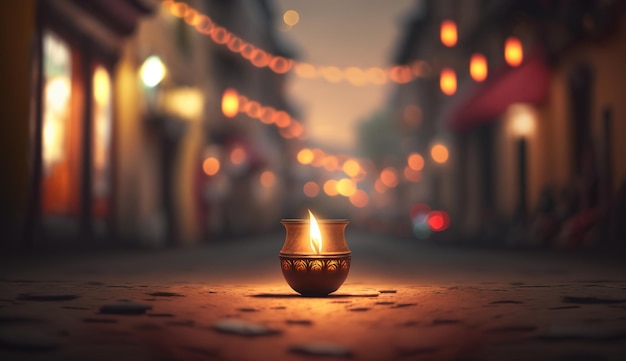 Photo diwali diya or oil lamp on indian streets festival of lights generative aixaxa