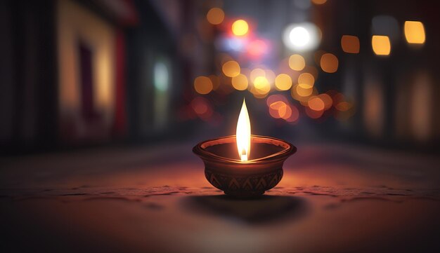 Diwali diya or oil lamp on indian streets festival of lights Generative aixAxA