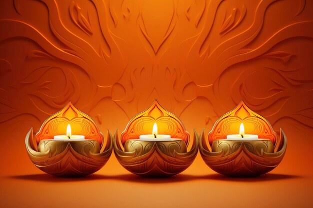 Diwali diya's with smooth color background