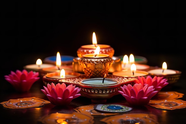 Diwali Diyas en kaarsenarrangement