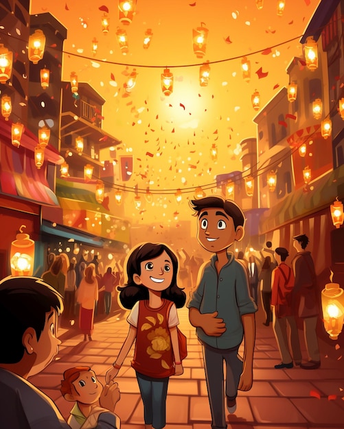 Diwali festival cartoon poster india indian celebrations