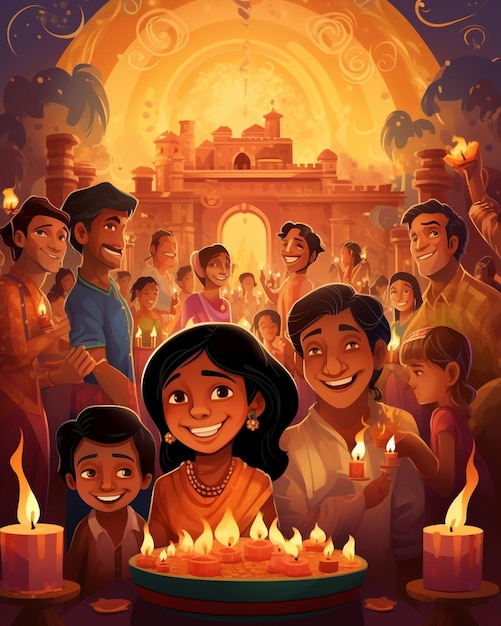 Diwali festival Cartoon poster India Indiase feesten