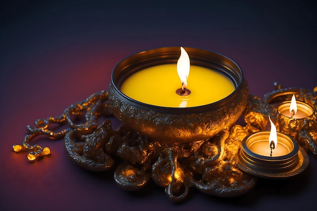 Diwali festival celebration background with decorative diwali diya oil lamp