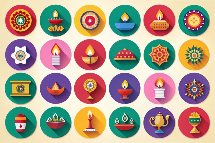 Photo diwali festival icons flat design colorful