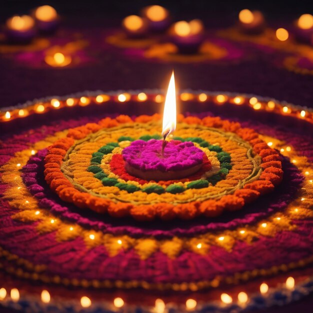 Diwali festival is celebrating with diya and rangoli