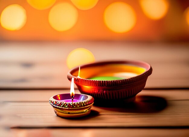 Foto la tradizione del festival delle luci di diwali e la luce delle candele su un bellissimo sfondo