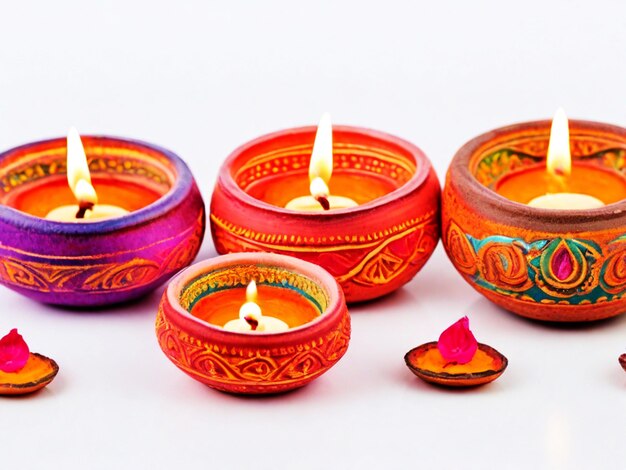 Photo diwali festival of lights tradition diya oil lamps against dark background