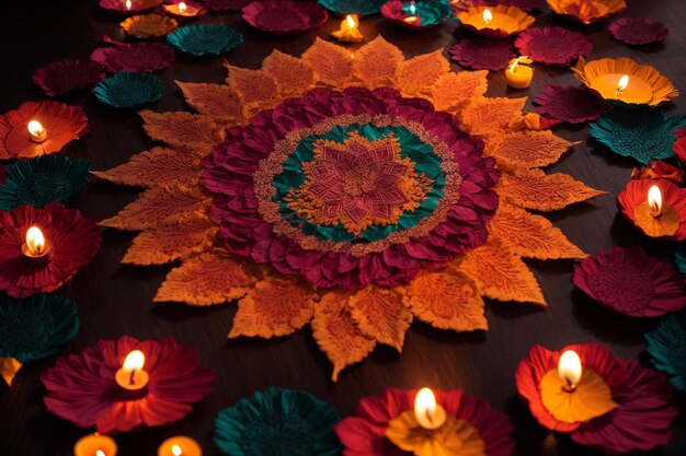 Diwali festival of lights tradition diya oil lamps against dark background