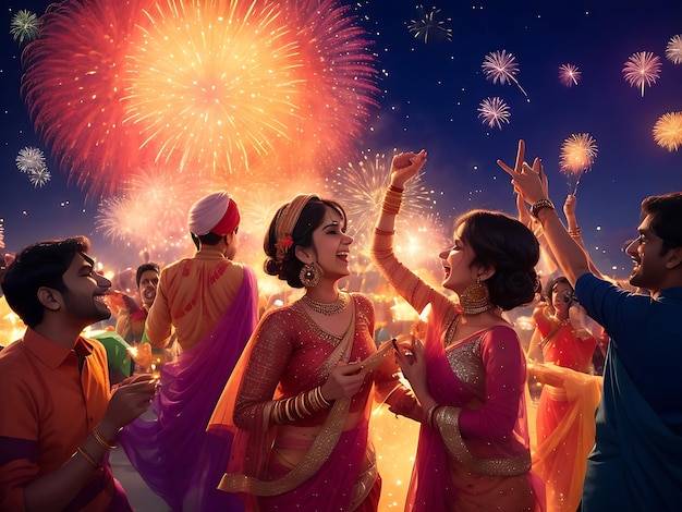 Photo diwali festival of lights tradition fireworks people celebrating ai generated