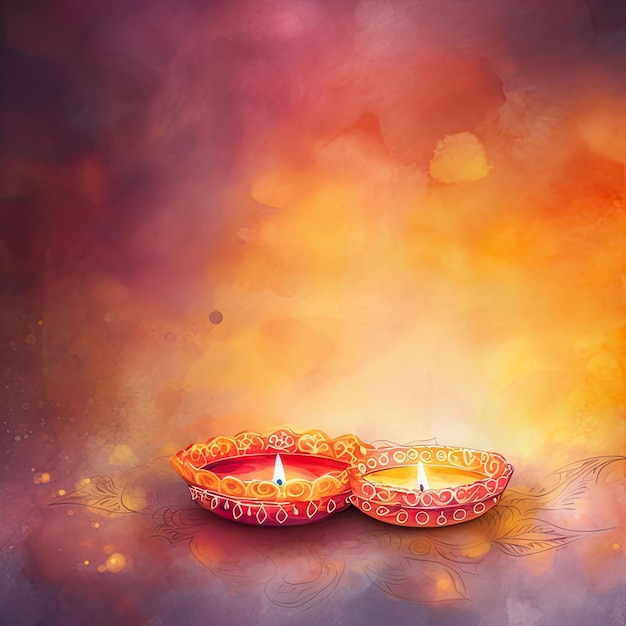 Праздничный фон Дивали с акварельной иллюстрацией свечи