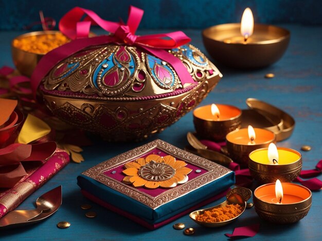 Diwali gifts and decoration with candle