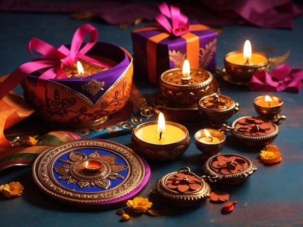 Diwali gifts and decoration with candle