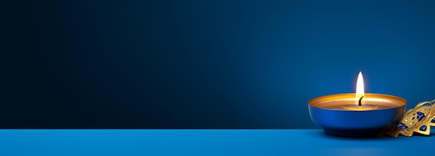 a diwali greetings card design featuring lit diyas candles lamps on a dark blue background