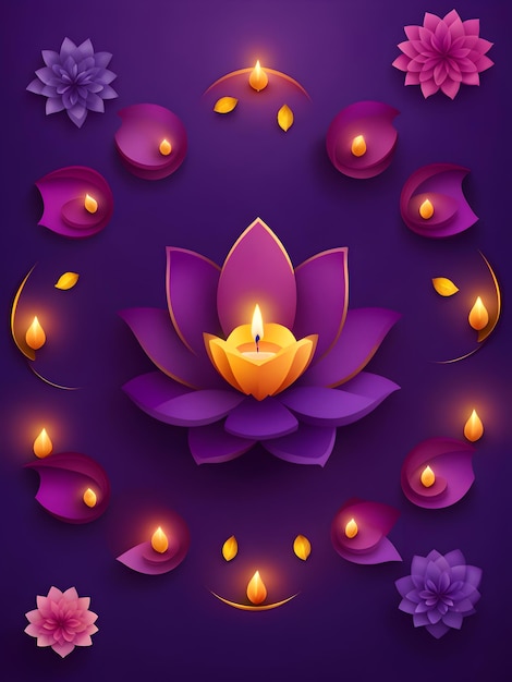 Diwali illustratie met lotusbloem en lamp