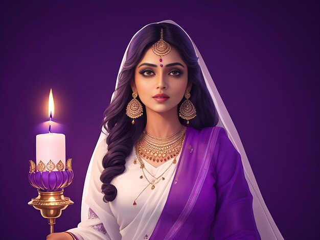 Diwali illustration of beautiful indian woman