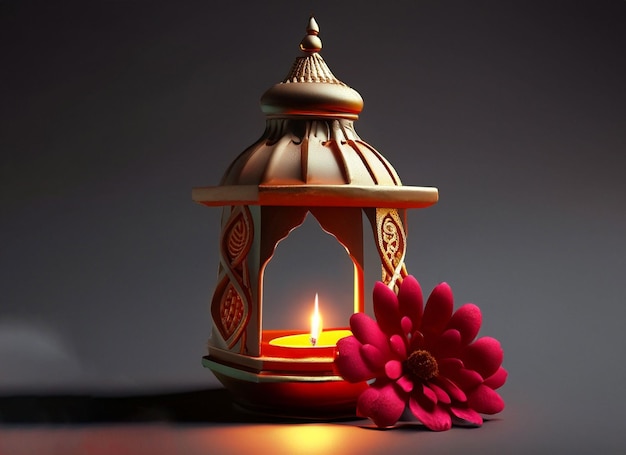 diwali lamp gift box and flowerdiwali oil lamp row on dark background