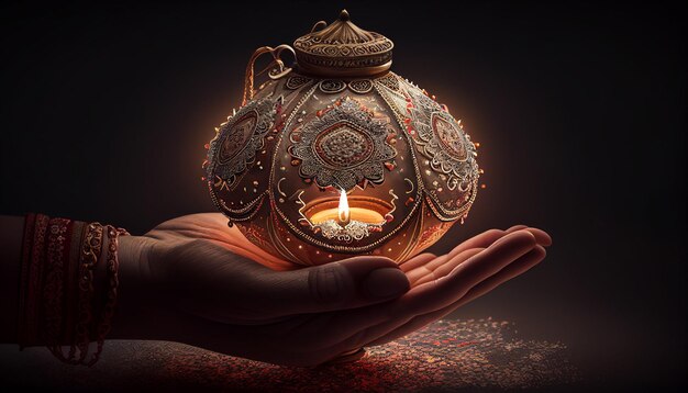 Дивали лампа в руке индийский праздник