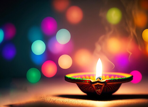 Diwali-lamp met verlichting aan de binnenkant en Booker-effect met kleurrijke rook