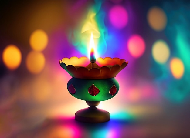 Diwali-lamp met verlichting aan de binnenkant en Booker-effect met kleurrijke rook