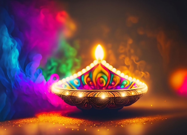 Diwali-lamp met verlichting aan de binnenkant en Booker-effect met kleurrijke rook