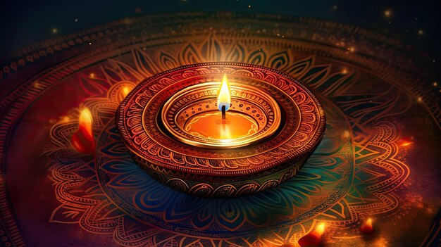 A diwali lamp with a flame