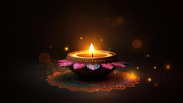 A diwali lamp with a flower on it