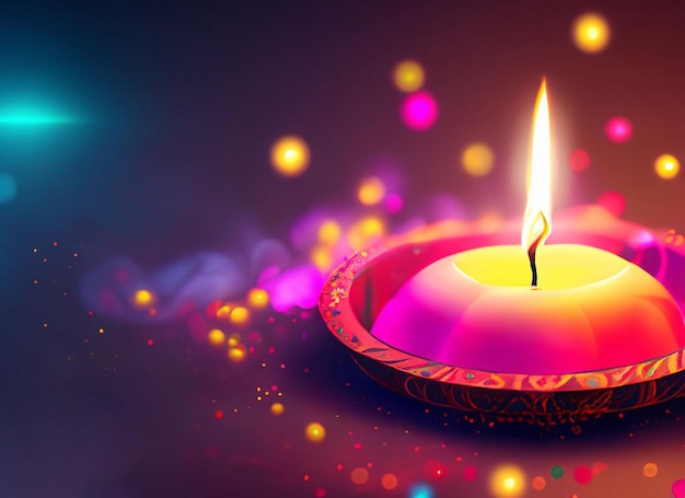Diwali lampdiya-achtergrond met prachtige vlam en kleurrijke rook Gelukkig Diwali-concept