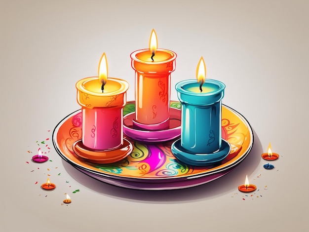 Diwali lighting candle plate illustration on white background
