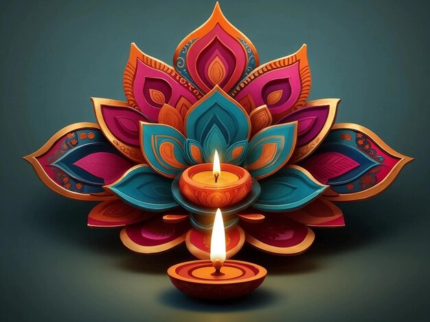 Diwali lights are decorated with flowers and small burning candles Generative AI