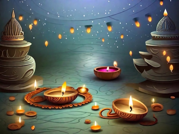 Diwali Lit Candles On A Table Finest Abstract Backdrop
