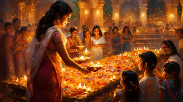 Foto diwali mensen vieren met kaarsen