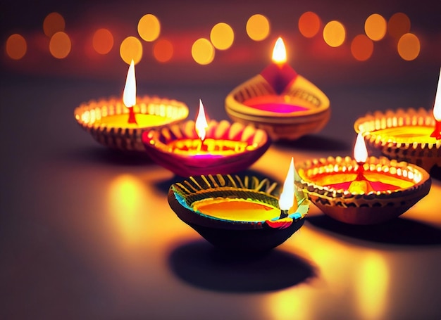 Diwali-olielampen met wazige achtergrondverlichting