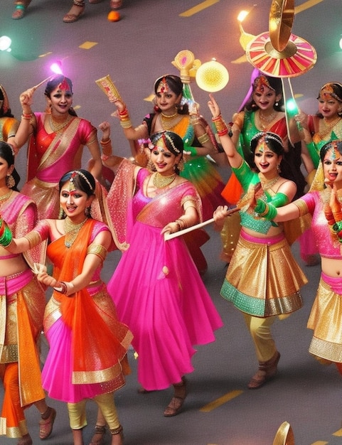 A Diwali parade with dancers and musicians performing in the streets