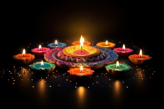 디왈리 포스터는 불타는 디야 축제로 불을 밝히는 오일 램프를 디자인합니다.