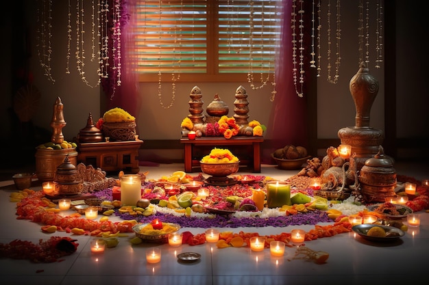 Foto decorazione della stanza diwali puja