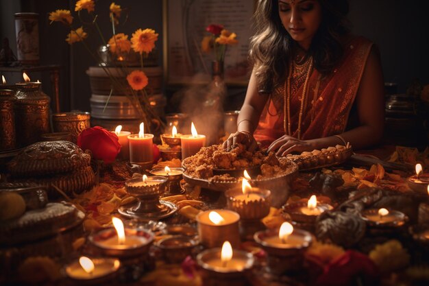 Photo diwali puja serenity illuminating traditions created with generative ai