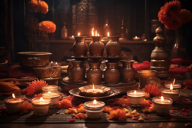 Diwali Puja Serenity Illuminating Traditions Created with Generative AI