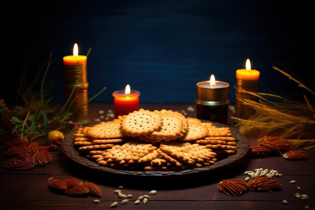 Diwali Rangoli or design using Indian snacks