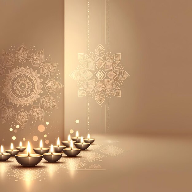 Diwali traditional background and Diwali diyas with rangoli designs