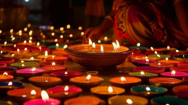 Diwali viering kleurrijke lichten achtergrond AI gegenereerd