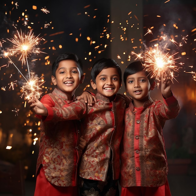 Diwali vuurwerkviering Diwali vuurkrakerviering Kinderen Diwali vuurwerkeviering