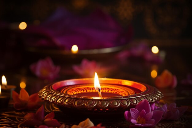 Diwali wallpaper Glowing lights diya and festive background illuminate celebrations