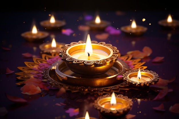 Diwali wallpaper Glowing lights diya and festive background illuminate celebrations